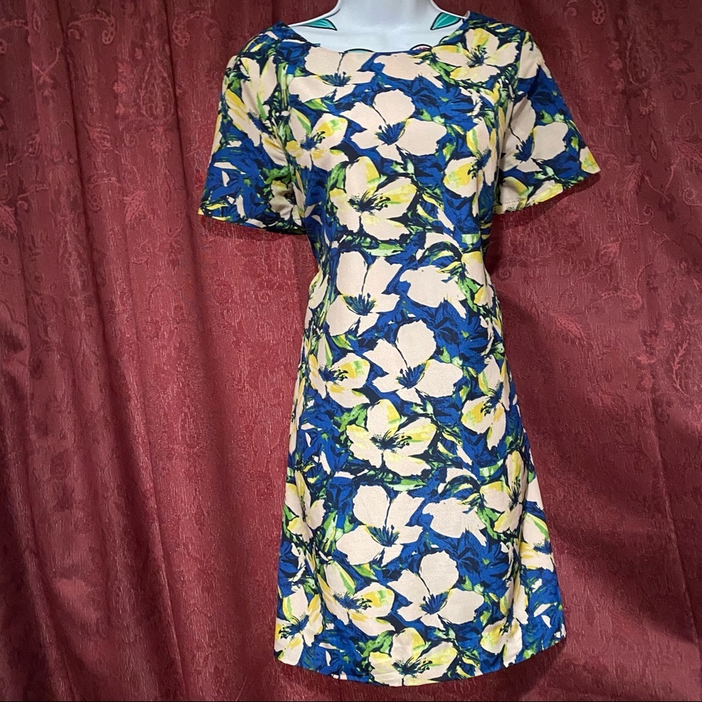 J Crew Blush Blue Cove Floral Short Sleeve Dress